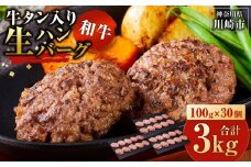 牛タン”入り”和牛生ハンバーグ　100g×30pc　合計3kg【9月発送】