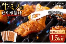牛ミノ ピリ辛漬け 1.5kg ( 300g × 5パック ) 小分け 個包装 便利 牛肉 ホルモン ミノ 焼肉 焼き肉 お肉 肉 焼くだけ 冷凍 たれ 味付き BBQ アウトドア キャンプ 人気 おすすめ 神奈川 川崎【2025年11月発送】