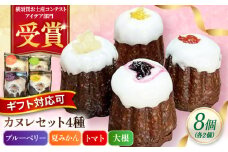 コンテスト受賞作品 カヌレセット8個入（ブルーベリーカヌレ2個 夏みかんカヌレ2個 トマトカヌレ2個 大根カヌレ2個） 個包装 スイーツ デザート ギフト対応 プレゼント包装 メッセージカード 横須賀 
 【パティスリーハダ】 [AKAM009]