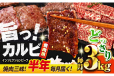 【全6回定期便】牛カルビ 3kg ギフト ジューシー やわらか 人気 冷凍 バーベキュー BBQ キャンプ 焼肉 やきにく 牛脂 牛肉 冷凍 横須賀 定期 定期便【コロワイドMD神奈川工場】 [AKAH022]