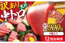 【全12回定期便】【訳あり】天然 まぐろ 中トロ メバチ 計約900g (4柵入り) マグロ 定期 鮪 まぐろ 中とろ 刺身  定期便【横須賀商工会議所 おもてなしギフト事務局（本まぐろ直売所 横須賀本店）】 [AKAK052]