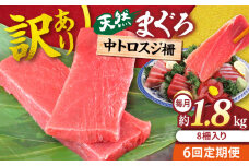 【全6回定期便】【訳あり】天然 本まぐろ 中トロ 計約1.8kg (8柵入り) 鮪 マグロ 魚 刺身 横須賀【横須賀商工会議所 おもてなしギフト事務局（本まぐろ直売所 横須賀本店）】 [AKAK072]