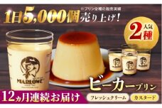 【全12回定期便】葉山ビーカープリン　北海道 フレッシュクリームプリン（180g）とカスタードプリン（180g）×2個セット プリン ぷりん スイーツ デザート ギフト 焼きプリン マーロウ 人気 詰め合わせ セット お菓子 贈り物 贅沢 人気 ご褒美 洋菓子 おかし ビーカープリン 【マーロウ】 [AKAF058]