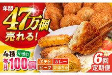 【全6回定期便】コロッケ食べ比べセット ポテトコロッケ30個 カレーコロッケ30個 ビーフコロッケ20個 かぼちゃコロッケ20個 計100個 5.4kg  じゃがいも ころっけ 惣菜 お弁当 パーティ 大人数 揚げ物 横須賀【三富屋商事株式会社】 [AKFJ057]