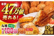 【全12回定期便】コロッケ食べ比べセット ポテトコロッケ30個 カレーコロッケ30個 ビーフコロッケ20個 かぼちゃコロッケ20個 計100個 5.4kg  じゃがいも ころっけ 惣菜 お弁当 パーティ 大人数 揚げ物 横須賀【三富屋商事株式会社】 [AKFJ058]