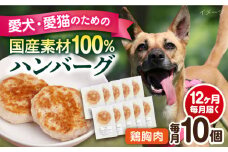 【全12回定期便】ペットフード 鶏むね 100%ハンバーグ 10個セット ペット 犬 猫 手作り 国産 てづくり こだわり ドッグフード  横須賀 【ペットフードYM japan】 [AKEX009]