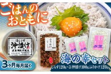 【全3回定期便】 海の幸セット（沖漬け×1・ふりかけ×1・湘南しらす×3）/ 海の幸 しらす 湘南 ふりかけ 沖漬け 朝ごはん ちりめん 佃煮 国産 シラス お取り寄せ 人気 冷凍 佐島 横須賀 かながわブランド 神奈川県【平敏丸】 [AKEZ018]
