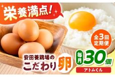 【全3回定期便】安田養鶏場の卵 アトムくん 30個入り 横須賀市 産地直送 たまご 黄身 濃厚 卵 玉子 タマゴ 鶏卵  【安田養鶏場】 [AKHN009]