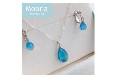 スウィングドロップイヤリングドロップネックレスセット Crystal  Aqua Blue