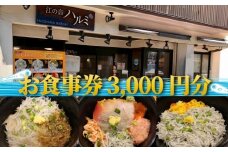 江の島 ハルミ 食事券 3000円 分 江ノ島 お食事券 グルメ券 利用券 商品券 補助券 ギフト券 ギフト チケット 老舗 食堂 お食事 御食事 ランチ 海鮮 丼 御膳 しらす 生しらす シラス 魚 刺し身 焼き魚 旅行 観光 旅行 トラベル 関東 首都圏 有限会社 江の島ハルミ 神奈川 湘南 藤沢