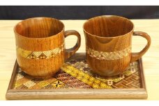 【箱根寄木細工　マグカップ2つと寄木盆のセット】伝統工芸品で素敵なひと時を