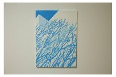 原画【ある青い晴天の日のできごと】オリジナル風景画　キャンバス ペインティング　小田原出身在住イラストレーターの作品　心象風景　子供の頃見た風景　海　空　山