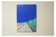 原画【帰り道】オリジナル風景画　キャンバス ペインティング　小田原出身在住イラストレーターの作品　心象風景　子供の頃見た風景　海　空　山