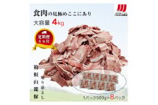 【定期便６ヵ月】箱根山麓豚　モモ・ウデ切り落とし４K盛り(500ｇ×８パック)【 箱根山麓豚 切り落とし 神奈川県 小田原市 】