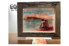 【水彩画】いつもここへきちゃうね かとうくみ　原画　フレーム付き 絵画 インテリア 