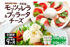 【9ヶ月定期便】自家製 チーズ 詰め合わせ モッツァレラチーズ 100g  ブッラータチーズ180g 各2個 出来立て 神奈川県産 幻のチーズ  モッツァレラ ブッラータ 手作り Osteria e Bottega S 神奈川県 湘南 茅ケ崎 フレッシュチーズ  おつまみ ピザ