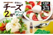 【ふるさと納税】3ヶ月定期便 フレッシュチーズ 2種 オリーブオイル セット モッツァレラ 100g 2個 ブッラータ 160g 1個 オリーブオイル 100ml チーズ おつまみ 送料無料 神奈川県 茅ヶ崎市
