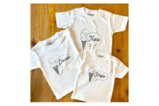 3人兄弟姉妹でおそろい/アイスクリーム Sigle×Double×Triple プリント/ Tシャツ3枚組ギフトセット【出産祝い・誕生日・ギフト・プレゼント】（80cm×90cm×130cm） [№5875-7186]0652
