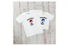2人兄弟姉妹でおそろい /かき氷 ブルー（小）×レッド（大）/ Tシャツ2枚組ギフトセット（80cm×100cm） [№5875-7384]0665