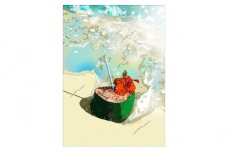 版画 鈴木英人版画 「ハイビスカスとココナッツ」 フレーム付き 絵画 アート 絵 芸術 インテリア サイン入り ハイビスカス ココナッツ 逗子市 神奈川県 [№5875-0797]