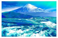版画 鈴木英人版画 「碧き裾野」 フレーム付き 絵画 アート 絵 芸術 インテリア サイン入り 富士山 逗子市 神奈川県 [№5875-0798]