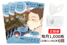 [定期便] 事業所向け [伊勢原でつくったマスク] ふつうサイズ 簡易包装25枚入り×40パック(合計1000枚)×6回 (毎月1回発送／6回合計6000枚) ※「いせはら」刻印入り [0051]