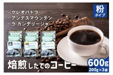 焙煎したてのコーヒー豆 3袋 (クレオパトラ・アンデスマウンテン・ラ カンデリージャ)【粉】[0347]