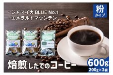 焙煎したてのコーヒー豆 3袋 (ジャマイカBLUEマウンテンNo.1・エメラルドマウンテン)【粉】[0353]
