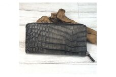 財布 墨染クロコダイル×墨染牛革のフルラウンドファスナー財布 長財布 ワニ