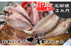 【定期便３か月】おおいその干物Aセット／ 季節によって多少内容が変わる訳あり品 【 ひもの 魚 天日干し 神奈川県 大磯 湘南 特産品 ３回お届け 】