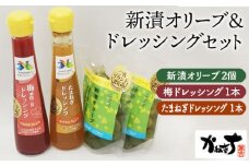 No.075 新漬オリーブ＆ドレッシングセット【かねきち】 ／ グリーンオリーブ たまねぎドレッシング 梅ドレッシング 湘南 神奈川県 特産品