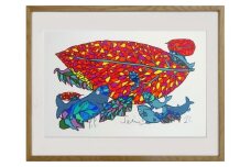 【著名アーティストシルクスクリーン版画作品】田島征三「落ち葉とたわむれる魚たち」 