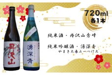 【先行予約】湧深青やまきた春みーつけた720ml×1本＆丹沢山秀峰720ml×1本（オリジナルカード付）＜出荷開始：2024年2月10日～2024年5月7日＞【 飲み比べ 飲み比べセット 期間限定 酒 お酒 日本酒 純米 純米吟醸 4合瓶 2本セット 720ml 丹沢山 高級 熱燗 ギフト お祝い 神奈川県 山北町 】