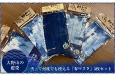 大野山の藍染　洗って何度でも使える「布マスク」5枚セット【 マスク 神奈川県 山北町 】