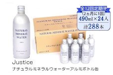 【全12回定期便（2ヵ月に1回）】Justice ナチュラルミネラルウォーターアルミボトル缶490ml ×24本入り【 水 天然水 ミネラルウォーター 24本入り 防災 神奈川県 山北町 】