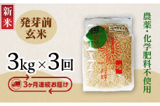 E1-H033A【3ヶ月連続お届け】新潟県長岡産コシヒカリ 発芽前玄米 3kg