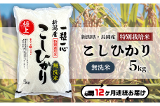 48-M05Z【12ヶ月連続お届け】【無洗米】新潟県長岡産特別栽培米コシヒカリ5kg