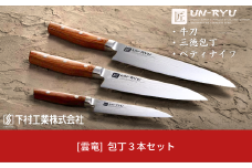 [雲竜] 包丁3本セット(牛刀・三徳包丁・ペティナイフ) 匠が作る包丁 燕三条製 包丁 庖丁 キッチン用品 調理器具 新生活 一人暮らし 【080P001】