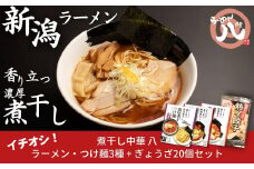[煮干し中華 八] 新潟煮干しラーメン、つけ麺3食+餃子20個（冷凍ラーメン 冷凍つけ麺 ぎょうざ 新潟ラーメン）【010S002】