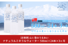 [定期便500ml×24本×3か月]ナチュラルミネラルウォーター 計500ml×72本 3か月連続でお届け 山と雪のうるおい 軟水 天然水 湧水 ミネラルウォーター 防災用品 防災グッズ【020S039】