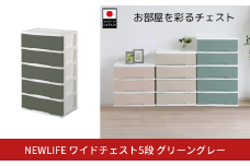 NEWLIFE ワイドチェスト収納5段 グリーングレー 収納ケース 衣装ケース プラスチック 新生活 引っ越し 大容量 引き出し プラスチック 収納棚 おしゃれ 押入れ 押し入れ収納 リビング収納 【016S061】