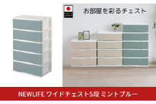 NEWLIFE ワイドチェスト収納5段 ミントブルー 収納ケース 衣装ケース プラスチック 新生活 引っ越し 大容量 引き出し プラスチック 収納棚 おしゃれ 押入れ 押し入れ収納 リビング収納 【016S063】
