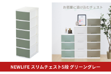 NEWLIFE スリム5段 グリーングレー 収納ケース 衣装ケース プラスチック 新生活 引っ越し 大容量 引き出し プラスチック 収納棚 おしゃれ 押入れ 押し入れ収納 リビング収納 10000円以下 1万円以下 【010S625】