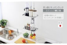 突っ張りキッチンラック ステンレス棚2段 棚板 ステンレス 燕三条製 キッチン収納 つっぱり ラック 突っ張り 突っ張り棚 スパイスラック 調味料 スリム 収納 シンク上 キッチンラック シンクサイド 日本製 YGK-9103 [川口工器] 【038S020】