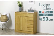 リビングチェスト 幅90 ナチュラル 完成品 リビングボード サイドボード 可動棚 リビング収納 木製 収納棚 収納 棚 家具 扉付き 引き出し 組み立て不要 テレビ台 電話台 ファックス台  おしゃれ 壁面収納 国産 [川口工器]【167S004】