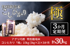 [定期便10kg×3か月] 特別栽培米 コシヒカリ 「極」 10kg×3か月 計30kg 令和7年産 一等米 こしひかり 新潟県認証 精米 白米 5kg包装【070S005】
