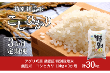 [定期便 10kg×3ヶ月] 県認証 特別栽培米 コシヒカリ10kg 合計30kg 無洗米 新潟県認証 令和7年産 新潟県三条市産 こしひかり 3か月連続でお届け【061S009】