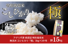 [定期便 5kg×3ヶ月] 県認証 特別栽培米 コシヒカリ 「極」 5kg 合計15kg 無洗米 令和7年産米 一等米 こしひかり 新潟県認証 白米 3か月連続でお届け 【036S012】