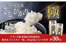 [定期便 10kg×3ヶ月] 県認証 特別栽培米 コシヒカリ 「極」 10kg 合計30kg 無洗米 令和7年産米 こしひかり 新潟県認証 白米 3か月連続でお届け 【071S004】