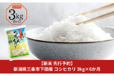 新米 先行予約 [定期便 3kg×6か月] コシヒカリ 新潟県三条市下田産 こしひかり 計18kg 令和7年産米 6か月（6ヵ月）連続でお届け [JAえちご中越] 【026S006】